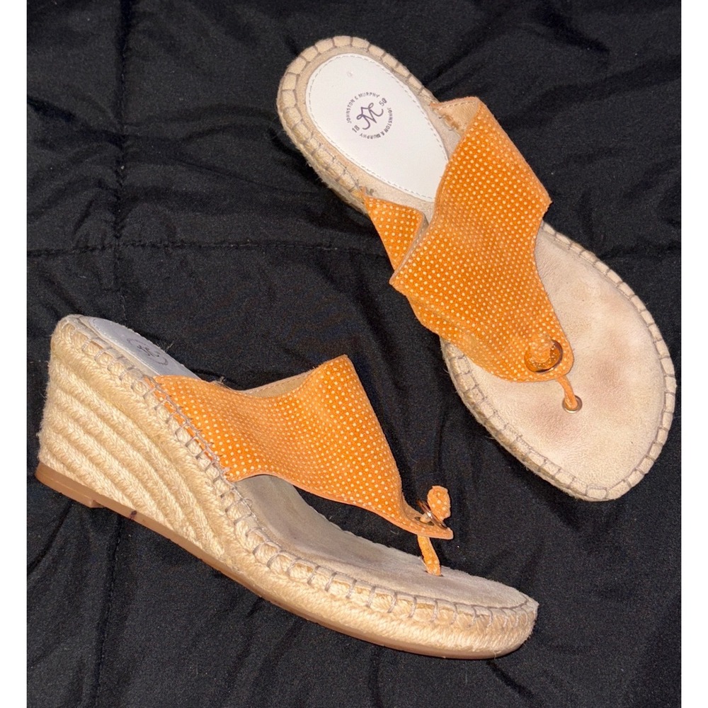 Johnston & Murphy Orange Leather Espadrille Wedge Sandals Women's Size 6
